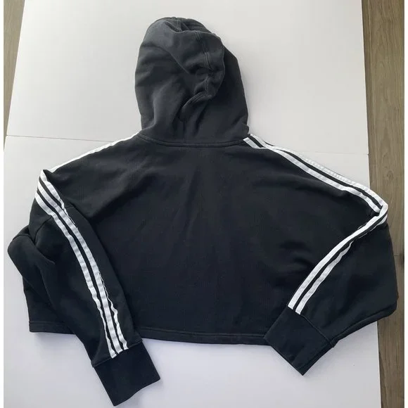 Adidas ADICOLOR CLASSICS CROP HOODIE M Black White Originals Cropped Trefoil - Picture 4 of 10